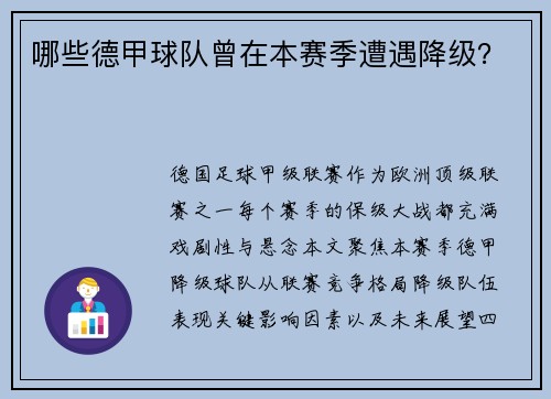 哪些德甲球队曾在本赛季遭遇降级？